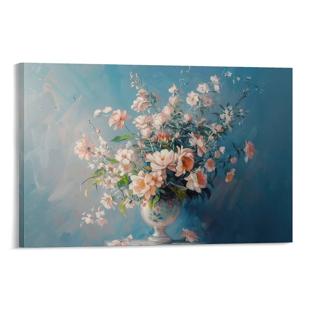 Amazon.co.jp: 絵画 青色の背景に花瓶の花インテリア 絵画 魅力